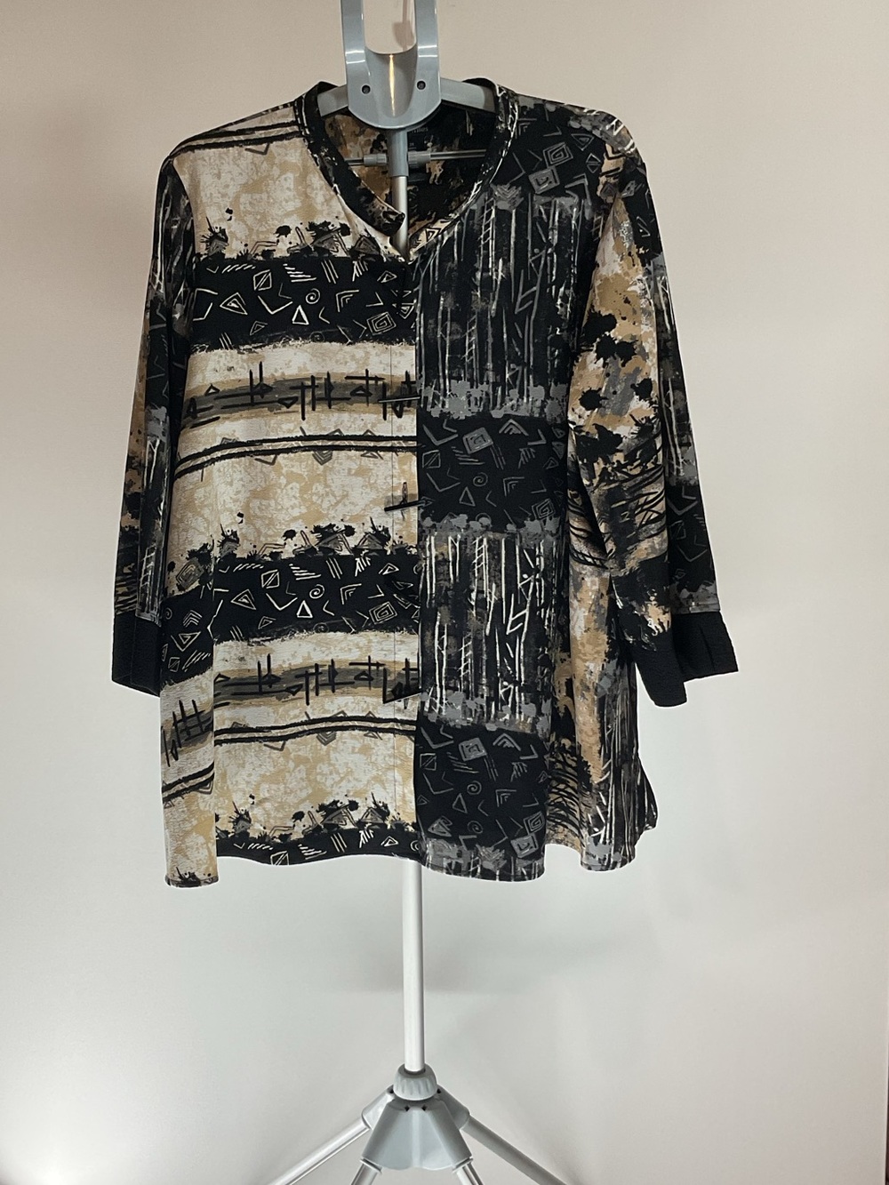 Ali Miles 2x Abstract Print Open Front Cardigan Tunic Top